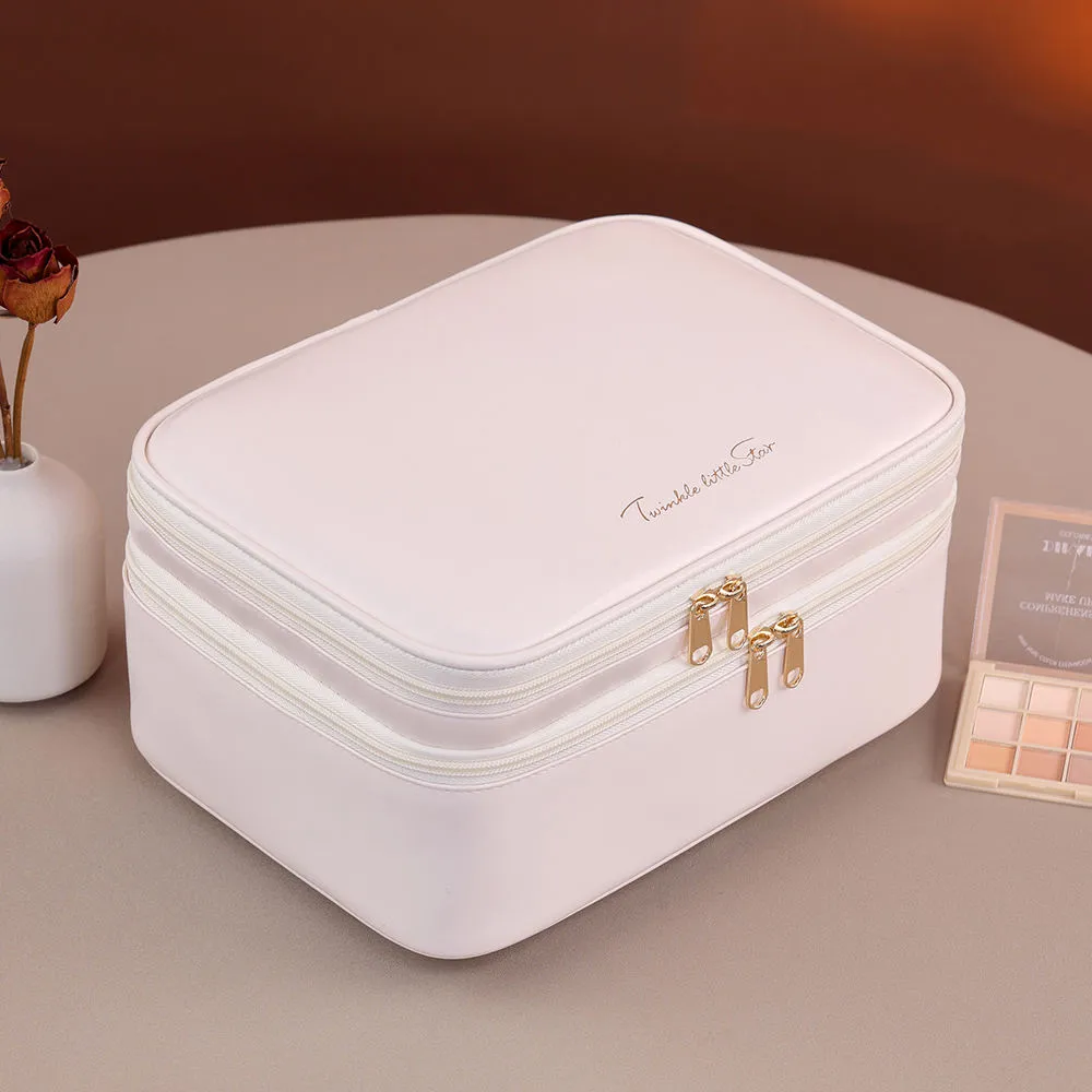 Multiple Compartments Large Capacity Cosmetic Organizer Case Portable Travel Toiletry Bag Double Layer Detachable Makeup Bag