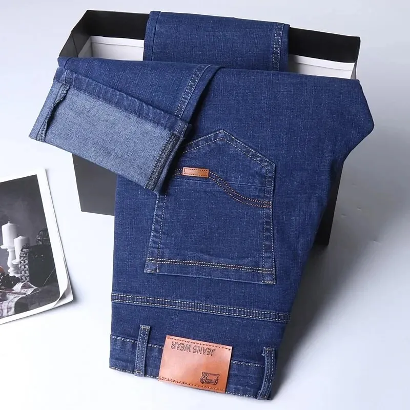 Men's Casual Straight Stretch Jeans 2026 Spring Autumn New Classic Blue Black Work Denim Trousers Fashion Male Brand Clothing — image 3