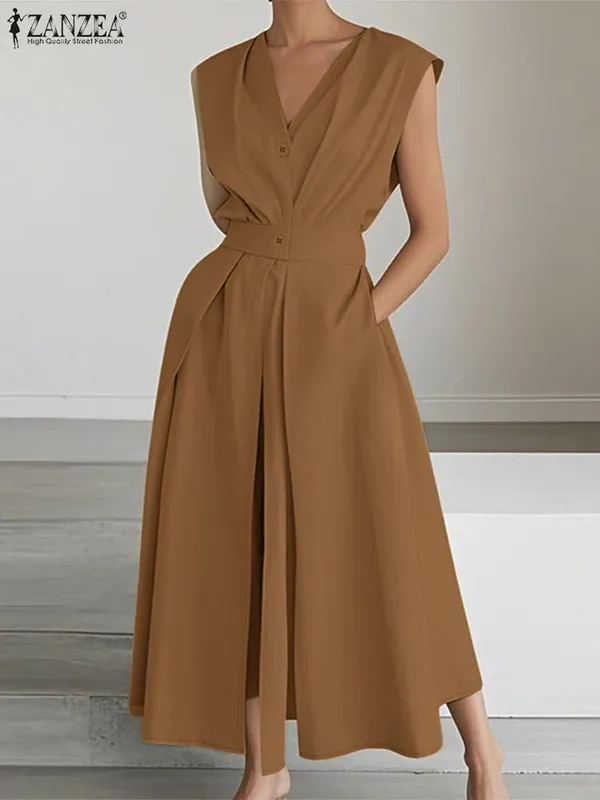 Elegant Chic Women Long Dresses Casual Short Sleeve Collared High Waisted Casual & Day Shirt Dress Solid Color S-3XL