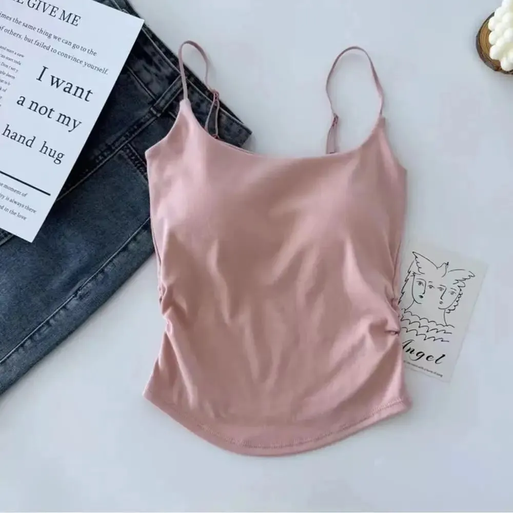 Women's Solid Color Spaghetti Straps Sleeveless Slim Camisole With Chest Pad Fashion Women Summer Top Wearing Inside And Outside