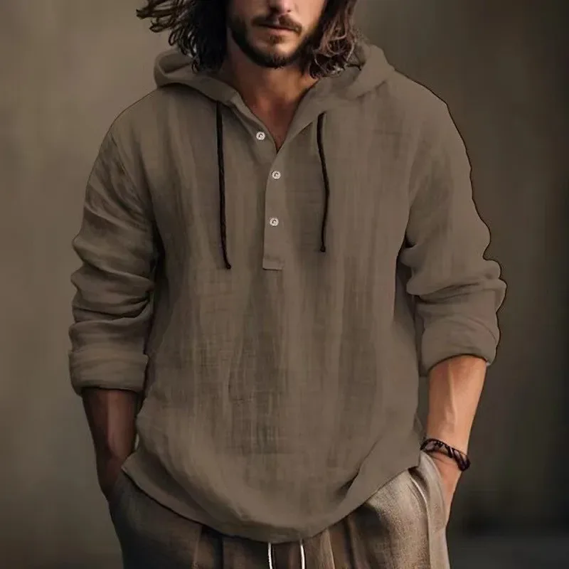 2024 New Men's Casual Blouse Cotton Linen Shirt Loose Tops Long Sleeve Tee Shirt Spring Autumn Casual Men's Shirts — image 7