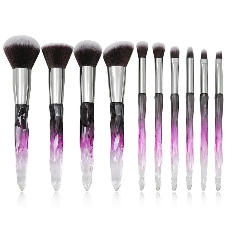 Purple Crystal Handle Makeup Brush Set Soft Synthetic Hair Foundation Blush Eye Shadow Cosmetic Brushes Kit