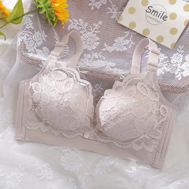 Ultra-Thick Push Up Bra 12cm Thick Cup Lace Gathered Wireless Bra Side Support Full Coverage Lingerie for A/B Cups