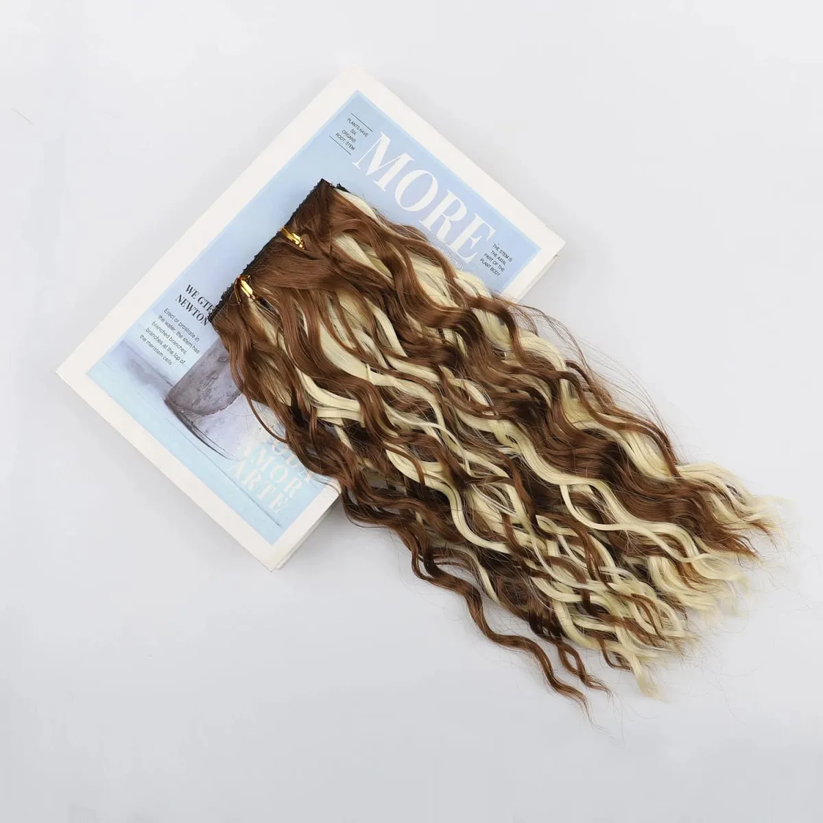 4PCS Synthetic Hair Extensions 14inch Short Curly Wavy Brown Blonde Invisible Lace Weft Natural Soft Hairpieces for Women — image 3