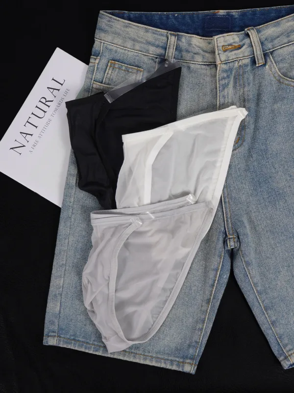 1 PCS Men's Ice Silk Mesh Sheer Ultra-Thin Cooling Briefs, Thin Transparent Waistband Hot Sale Daily Underwear Spring Summer