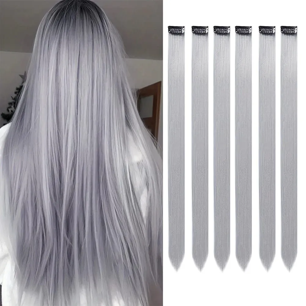 6pcs/pack Colored Party Highlights Clip in Hair Extensions 22 inches Multi-colors Straight Hair Synthetic Hairpieces