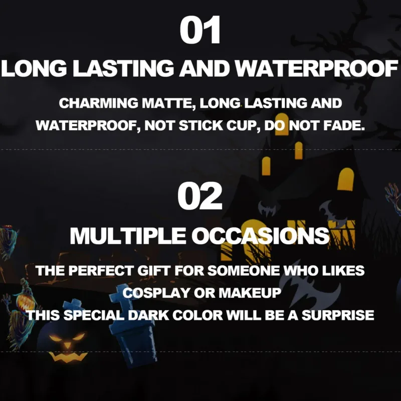 Matte Vampire Black Purple Lipstick Waterproof Long Lasting Lip Gloss Halloween Christmas Moisturizing Pigmented Lip Makeup — image 3