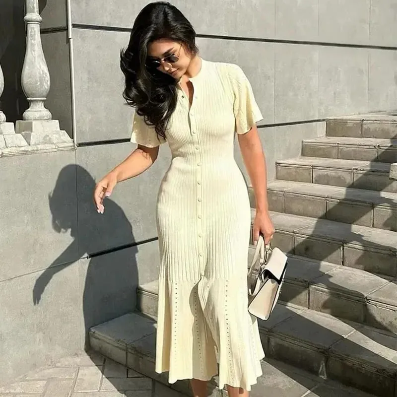 Fashion Patchwork Pleated Maxi Dress Women Elegant Ruffle Hem Knitted Long Dress Babae 2025 Bagong Summer Evening Party Vestidos