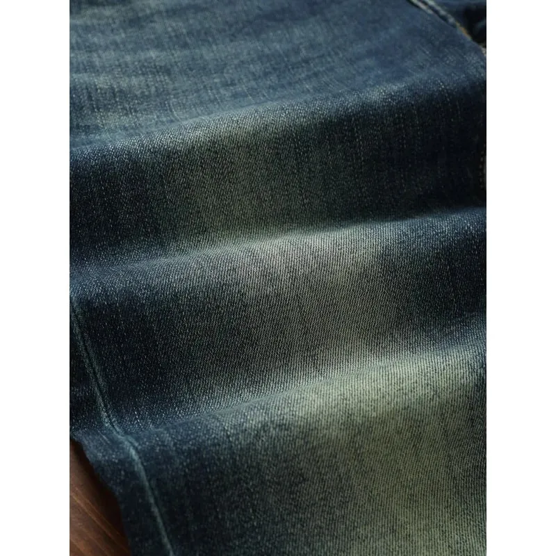 Autumn retro deep blue jeans men elastic and trendy versatile casual street fashion pants