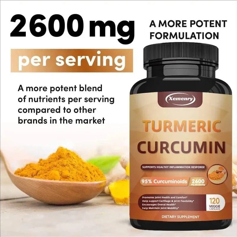 Turmeric Curcumin Capsules Supplement with BioPerine Black Pepper Extract for Joint Digestive & Immune Support
