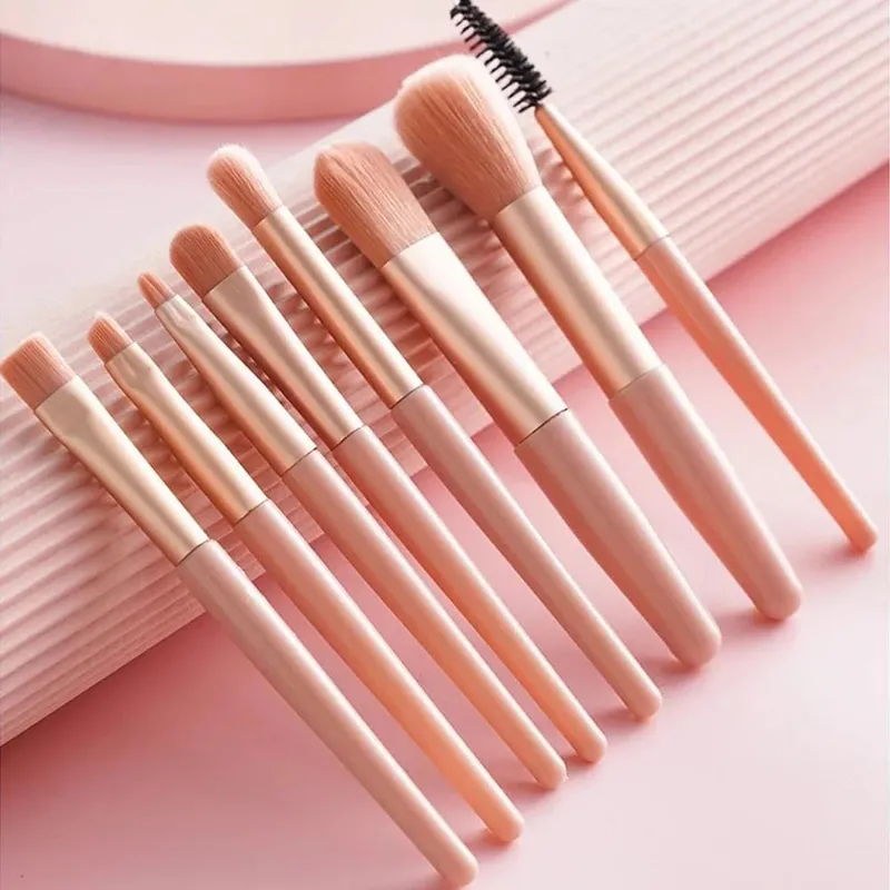 Travel Size 8Pcs Makeup Brush Kit - Soft Hair Blush Eyeshadow Contour Brushes Professional Beauty Tools