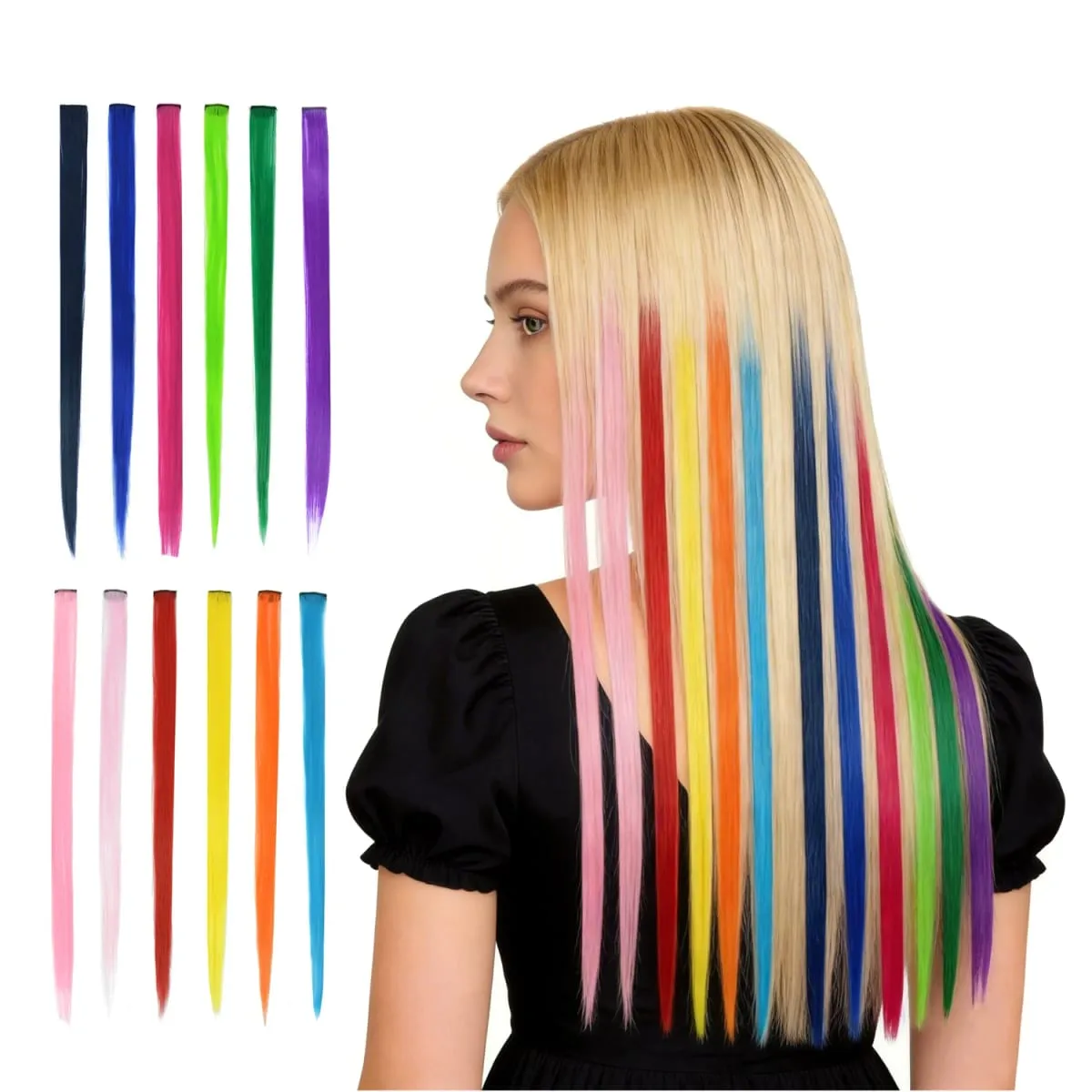 12 Colors Straight Curly Hair Synthetic Hairpieces Clip-In One Piece Pure Color Synthetic Hair Extension Pieces