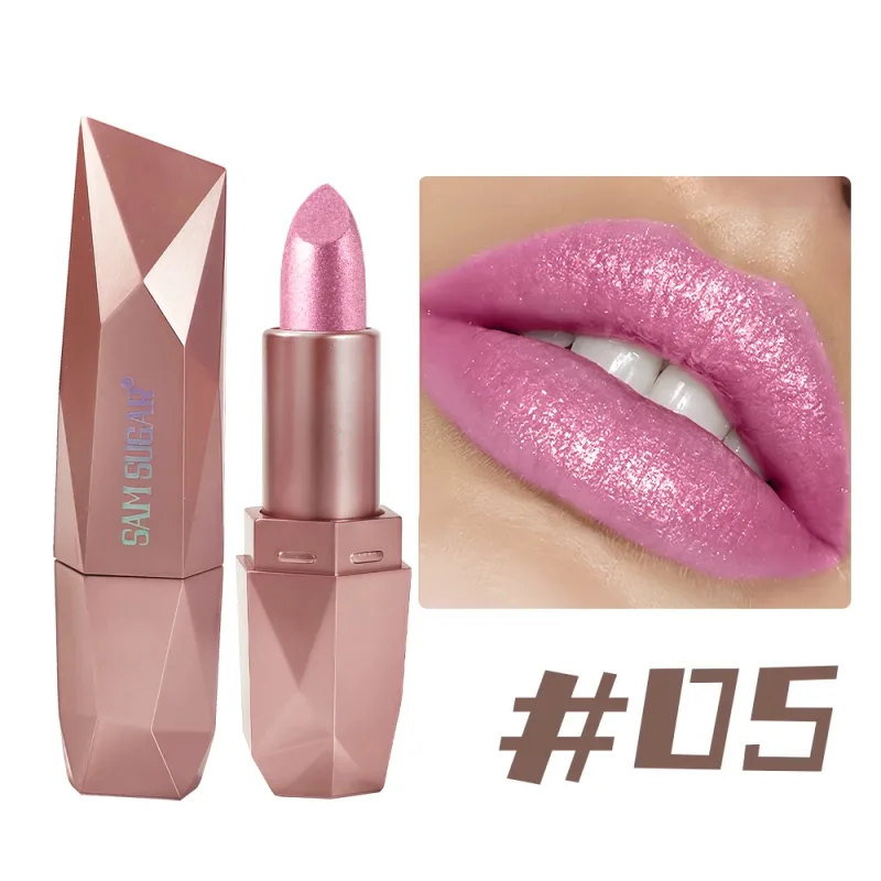 Diamond Glitter Lipstick Long Lasting Waterproof Moisturizing Highly Pigmented Metallic Shine Pearlescent Non Stick Cup Lipstick