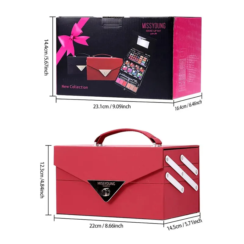 Portable Makeup Case Set Eyeshadow Lipstick Eyeliner Lip Liner Blush Complete Facial Cosmetic Kit Ideal Holiday Gift Makeup Set