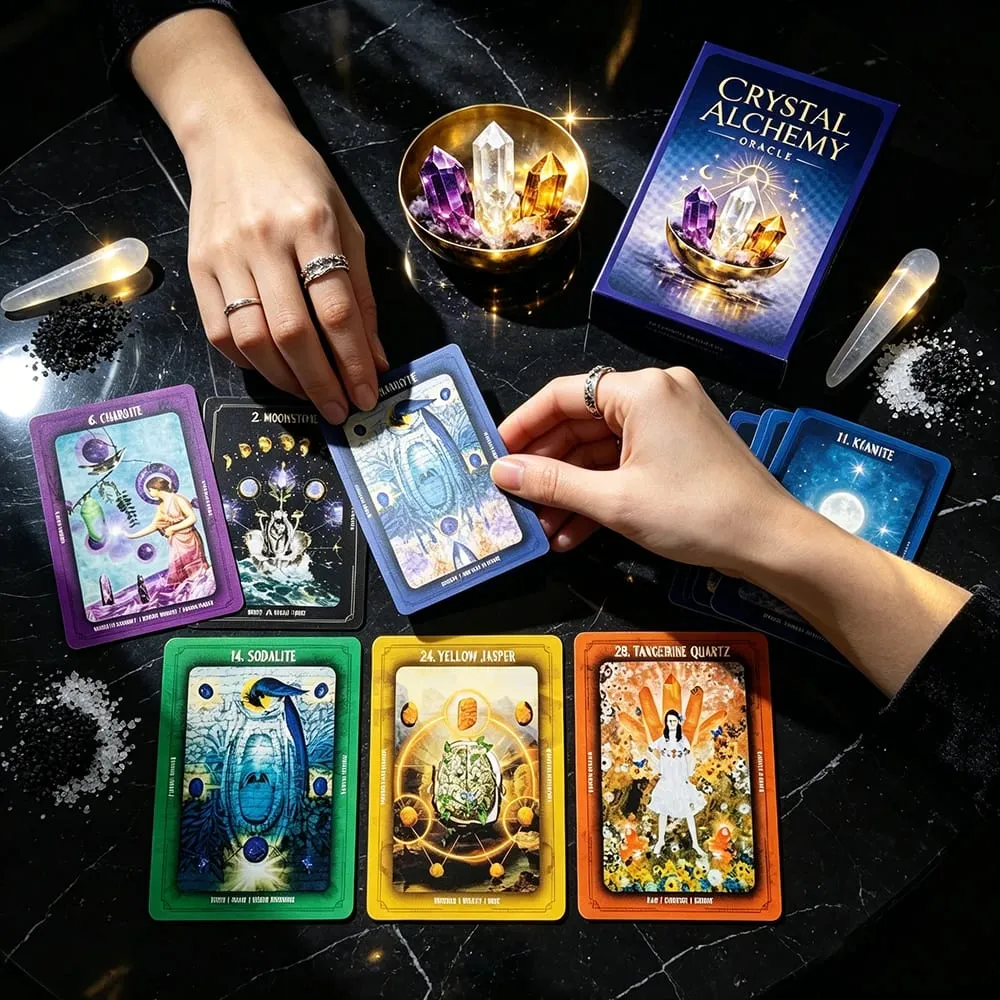 Crystal Alchemy Oracle Cards Divination Deck Crystal Healing Spiritual Guidance Tarot Board Game For Fate Reading Witchcraft