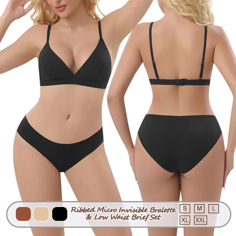 Dames naadloze randloze beha geribbelde driehoekige cup ondergoed slips set ondergoed dames set sexy lingerie — image 3