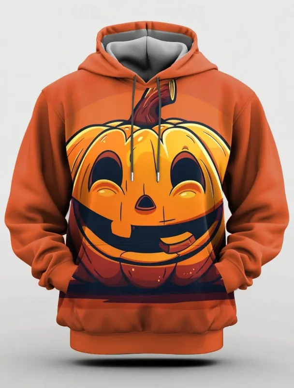 Halloween Men's Graphic Hoodie Pumpkin Prints Classic Casual 3D Pullover Holiday Fashion Hoodies Thin Style Long Sleeve Hooded