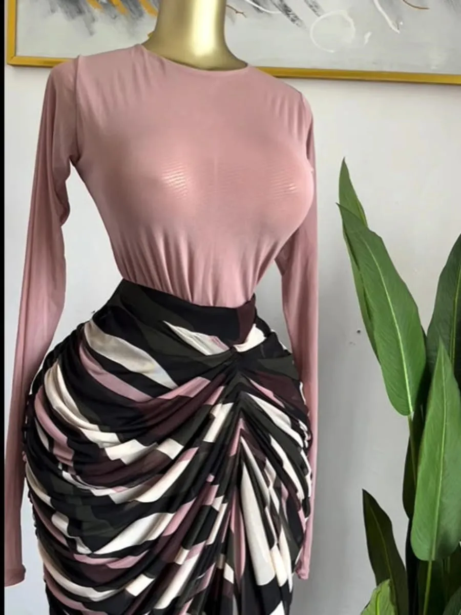 CM.YAYA Gaun Panjang Maxi Midi Bodycon Ruched Bertumpuk Tambal Sulam Bergaris Pewarna Dasi Wanita Gaun Prom Liburan Pendidikan Musim Gugur Musim Dingin