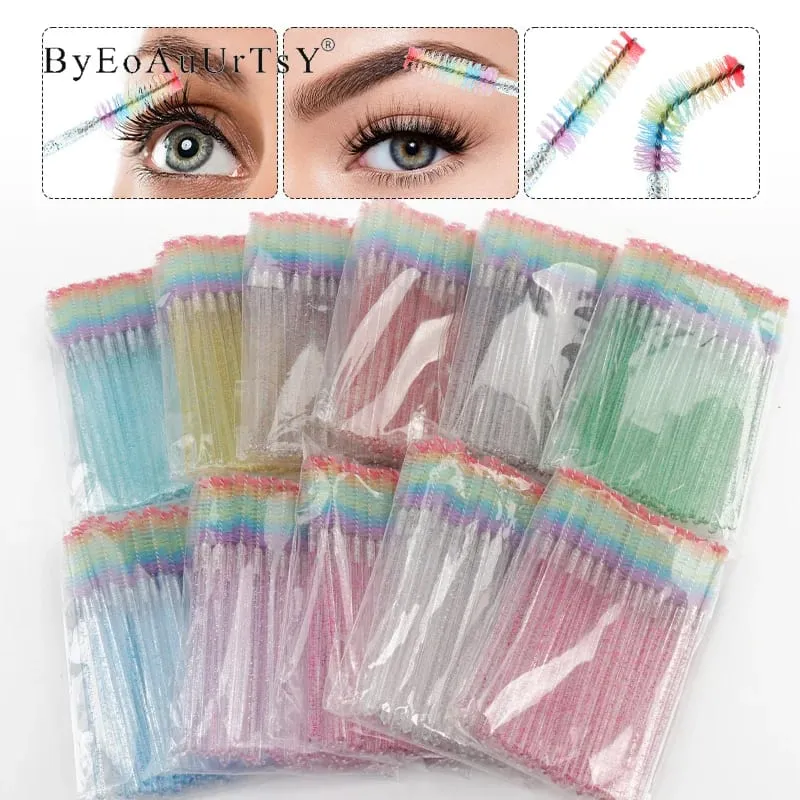 50pcs Disposable Crystal Eyelash Brush Lash Extension Makeup Brushes Mascara Wand Applicator Eyebrow Comb Rainbow Microbrush — image 1
