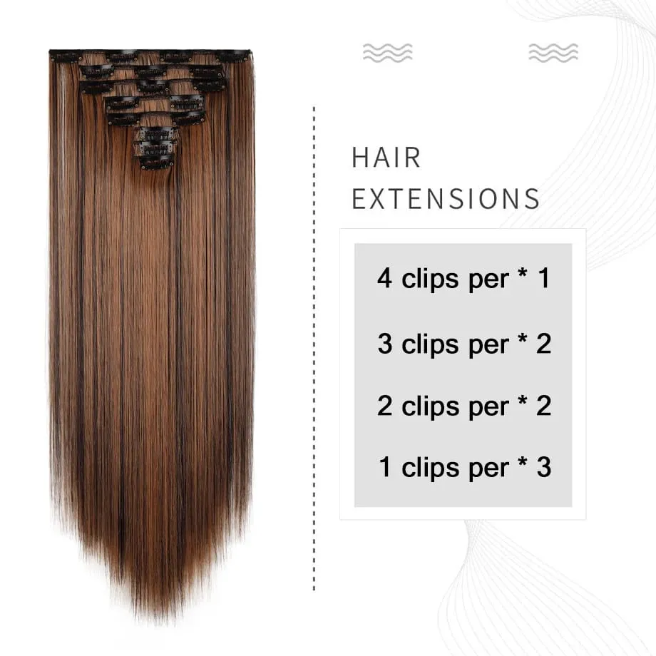 24 Inch 8Pcs Clip in Hair Extensions Long Straight Hair Extensions Soft Synthetic Hairpieces for Women Daily Fashion Hairstyle