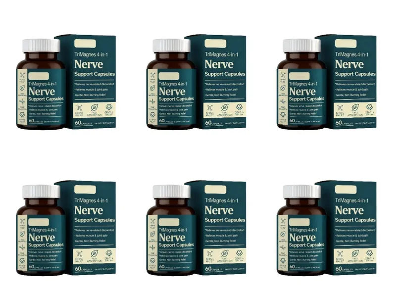 TriMagnes 4-in-1 Magnesium Complex Capsules 300mg with Citrate Glycinate Malate Turmeric for Nerve Comfort Muscle Relax 60 Ct