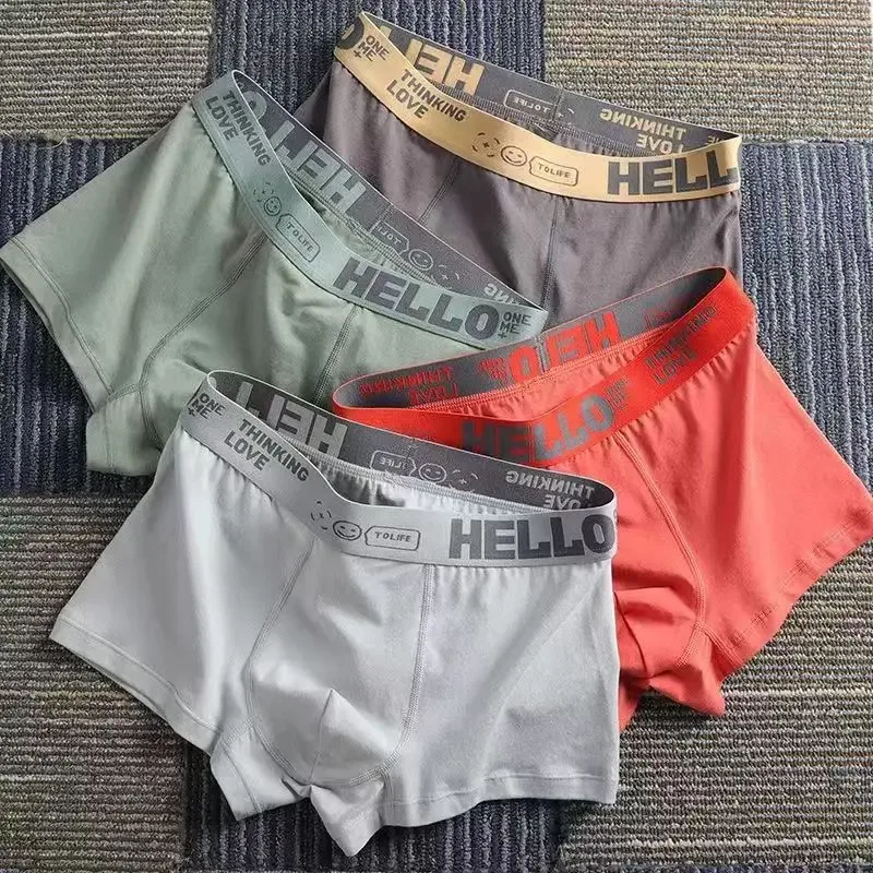 4Pcs/lot Men's Underwear Sexy Boxer Shorts Cotton Panties Man Solid Underpants Male Soft U Convex Lingerie Plus Size L-6XL
