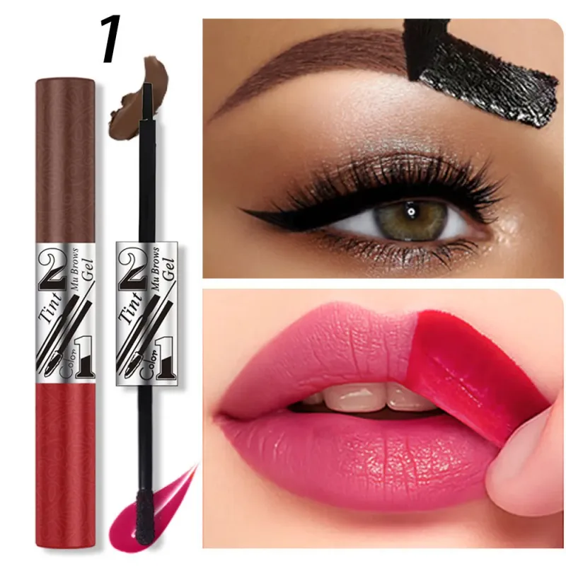 2in1 Lipstick Eyebrow Cream Double-Headed Tearable Lip Gloss Sexy Smooth Contour Waterproof Long-Lasting Lips Lipgloss Makeup