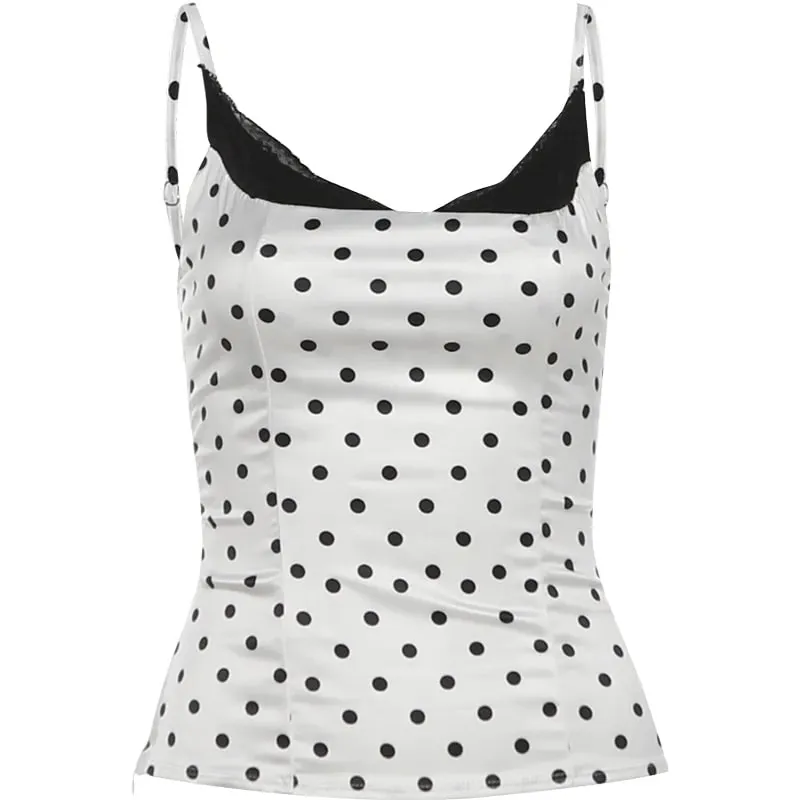 Weird Puss Sexy Lace Patchwork Camisole Women Trend Chic Polka Dot Print Square Collar Skinny Y2K Hottie Street Party Club Vest — image 8