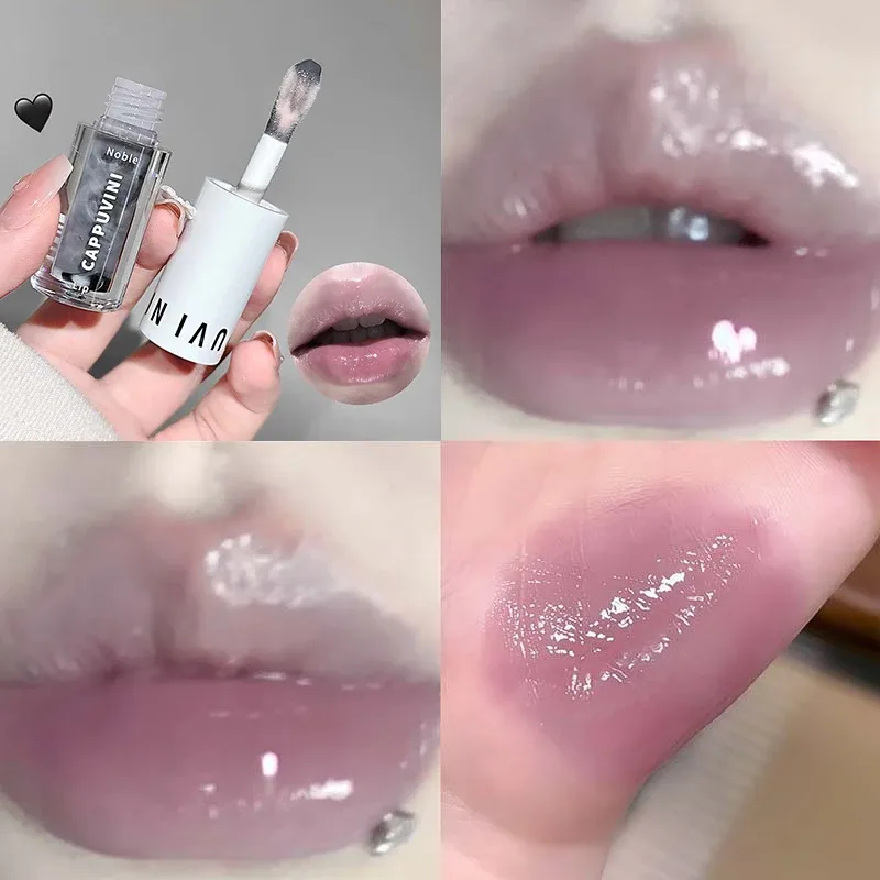 Clear Transparent Grey Purple Lip Gloss Hydrating Drying Lips Mirror Lip Glaze Tint Plumper Moisturizing Crystal Lip Oil Makeup