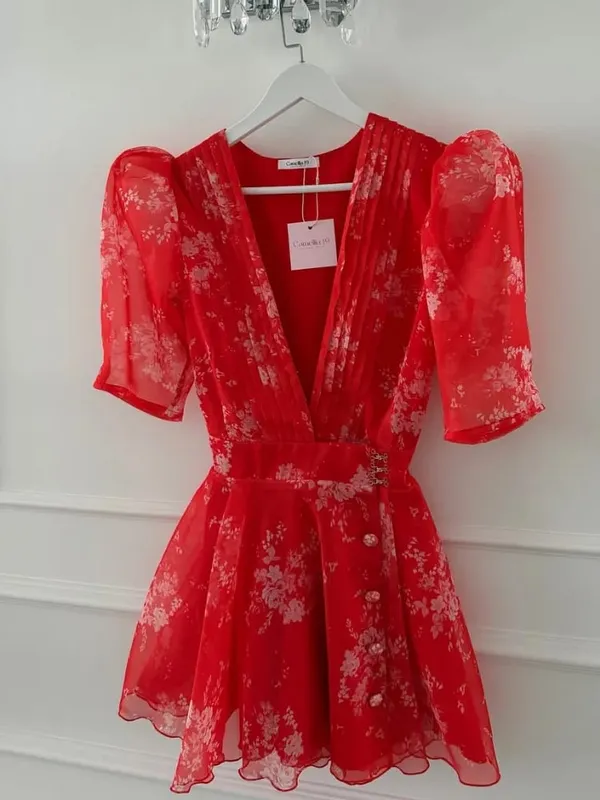 Collection Of Popular Printed Short Dress Deep V Neck A-line Bodycon Party Dresses 2026 Lady Spring Summer Vacation Outfits New