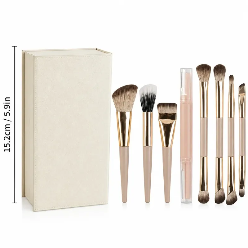 Portable 8 Piece Foldable Dual-Ended Makeup Brush Set Foundation Contour Eyeshadow Blush Concealer Brushes Travel Makeup Tools