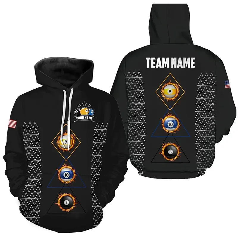 Personalized Billiard Pattern Hoodie For Men Sports Custom Name Pullover Sweatshirts Tops Hot Sale Plus Size Long Sleeve Hoodies