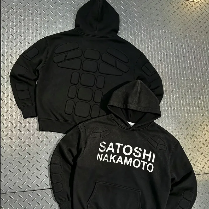 Street Casual SATOSHI Hoodies Pullover Embossed Pattern Embroidery Turtle Shell Design Washed Hooded Men Women Loose Sweatshirts