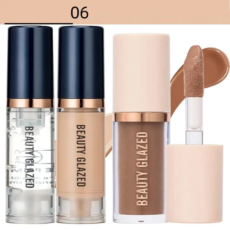 3pcs Face Makeup Set Liquid Foundation+Primer+ Liquid Contour Natural Weightless Long-wearing Smudgeproof Bronzer — image 12