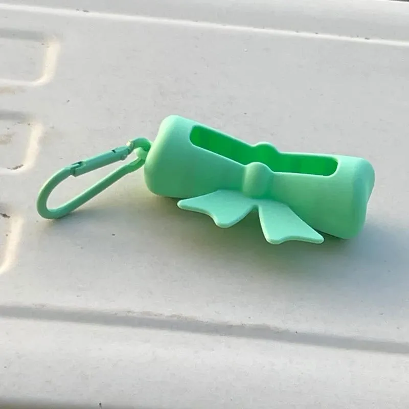 New Bow Candy Peanut Shape Silicone Lipstick Cover Keychains Solid Color Lipstick Storage Bag Light Weight Lip Balm Holder