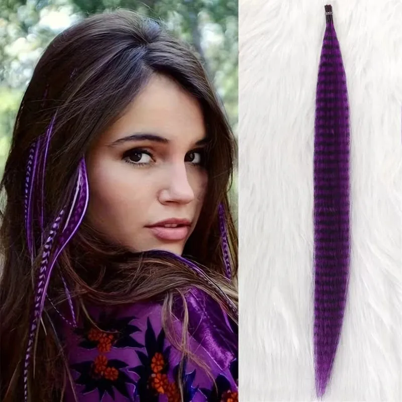 10 Buah Ekstensi Bulu Sintetis Pelangi Multiwarna Pengaya Rambut 16 Inci Cocok untuk Wanita — image 8