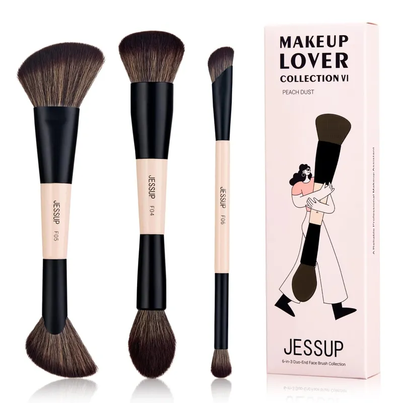 Jessup Makeup Brushes Set 3/5/7pcs Double Sided Makeup Brush Foundation Eyeshadow Powder Blending Cruelty-Free Peach Dust T600