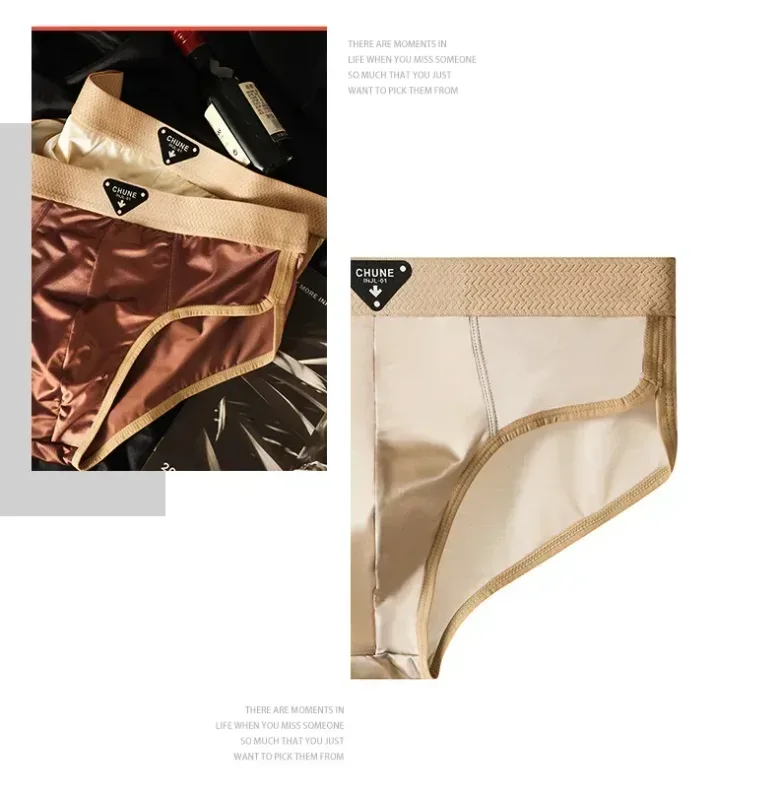 Slips en soie glacée pour hommes, sous-vêtements semblables à du Satin, sous-vêtements d'été respirants à séchage rapide, sous-vêtements Sexy avec pochette en U, 1/3 pièces