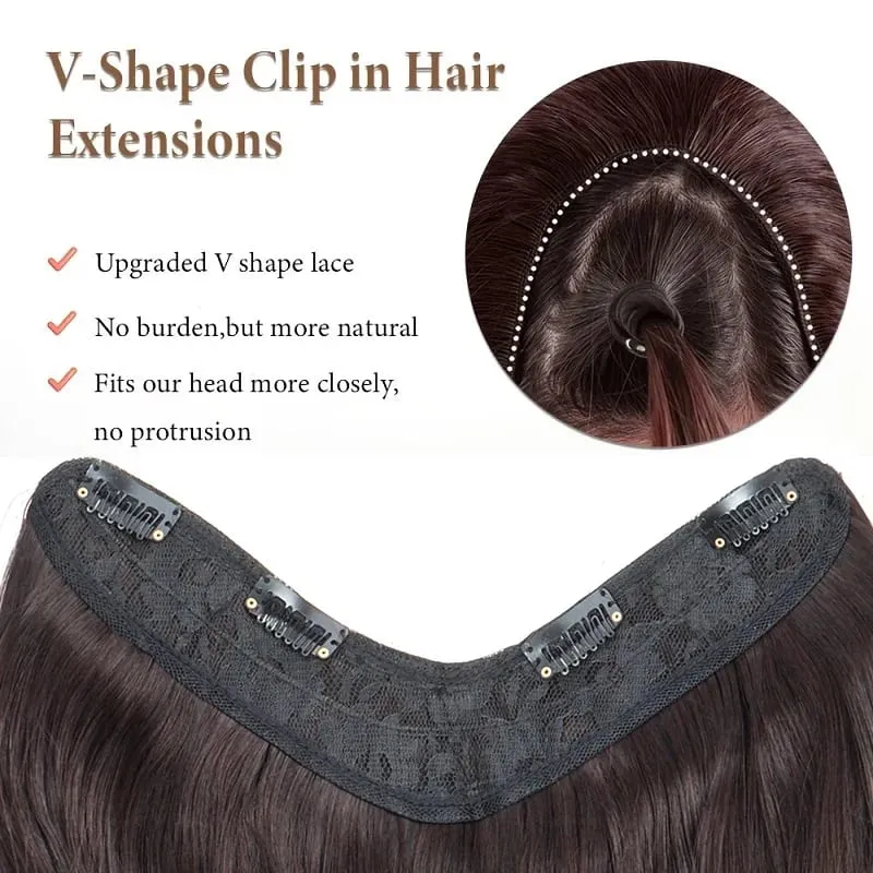 24Inch Synthetic Long V‑Shape Wavy Curly Hair Extensions Heat‑Resistant Fiber Soft Hairpiece for Women Daily Party Hairstyle