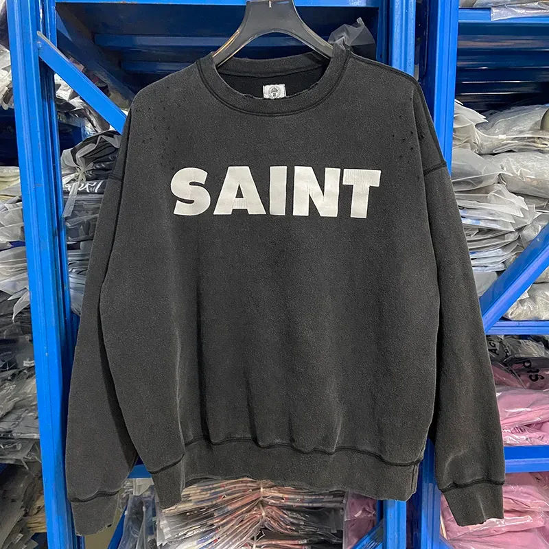 Autumn Winter Classic Overlapping Logo Print Saint Sweatshirts Men Women Couple Colorful Letters Graffiti Washed Black Pullovers — image 34