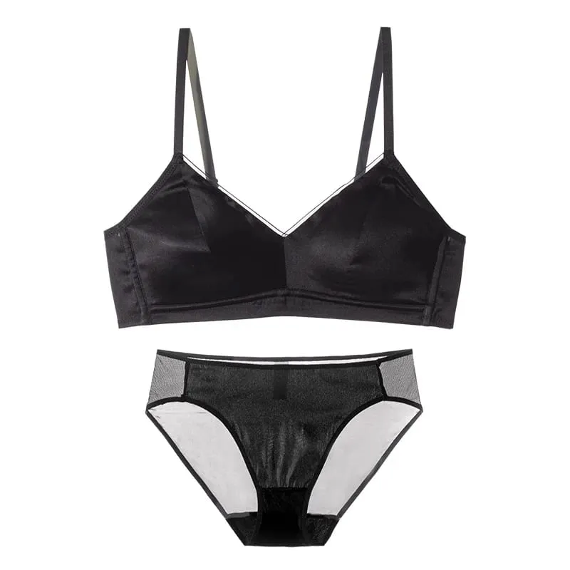 SuyaDream Women Silk Bra Set 93%Silk 7%Spandex Thin Mold Cup Wire Free Underwears 2023 Comfortable Intimates White Black