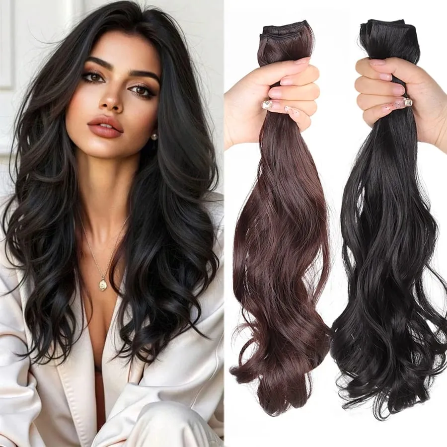 3Pcs Synthetic Wavy Hair Clip Pieces Fluffy Lazy Style Hair Extensions Fashion Hair Accessories For Women
