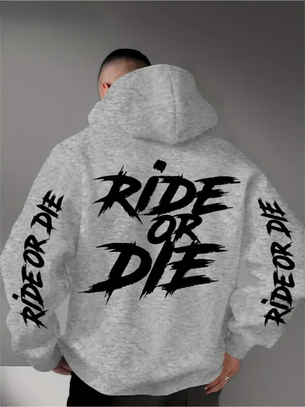 Men's Ride Or Die Hoodie Biker Motorcycle Graphic Back Sleeve Print Oversized Pullover Sweatshirt Streetwear Autumn Winter