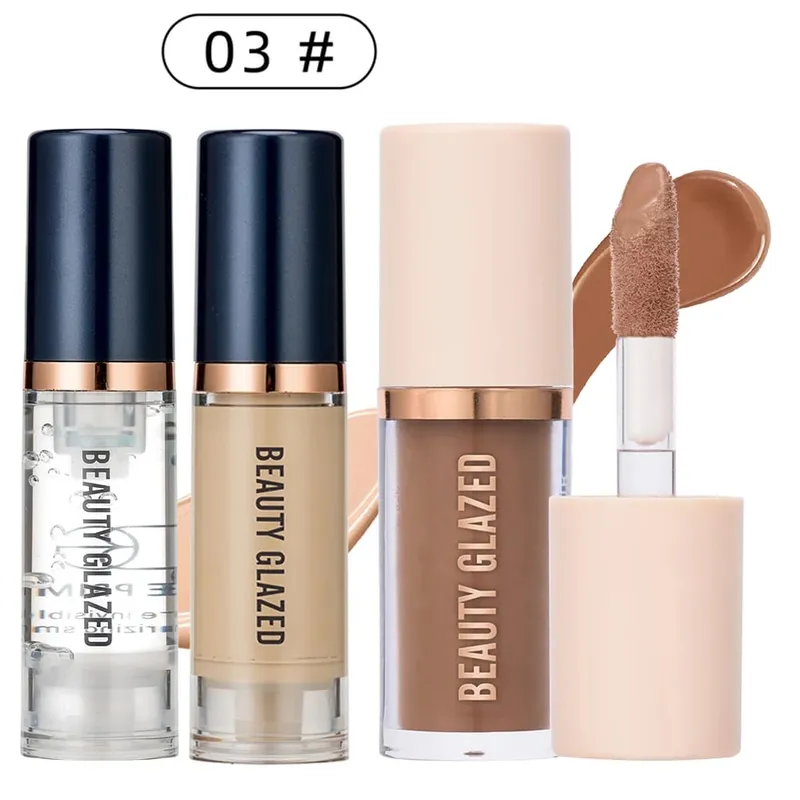 3pcs Face Makeup Set Liquid Foundation+Primer+ Liquid Contour Natural Weightless Long-wearing Smudgeproof Bronzer — image 9