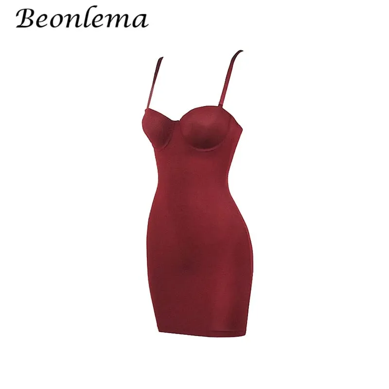 Short Bodycon Dress Backless Skinny Straps Solid Casual Sexy Sleeveless Summer High Waist Club Slim Mini Dresses Ladies Basic