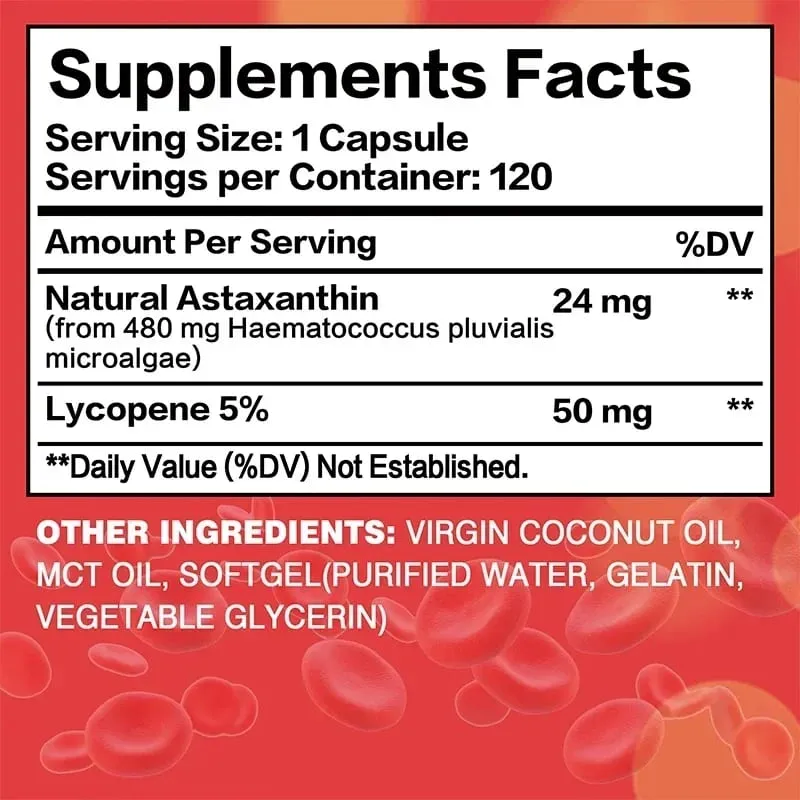 Astaxanthin + Lycopen Kapsler - Antioxidant understøtter hjertesyn og prostata sundhed forbedrer immunitet