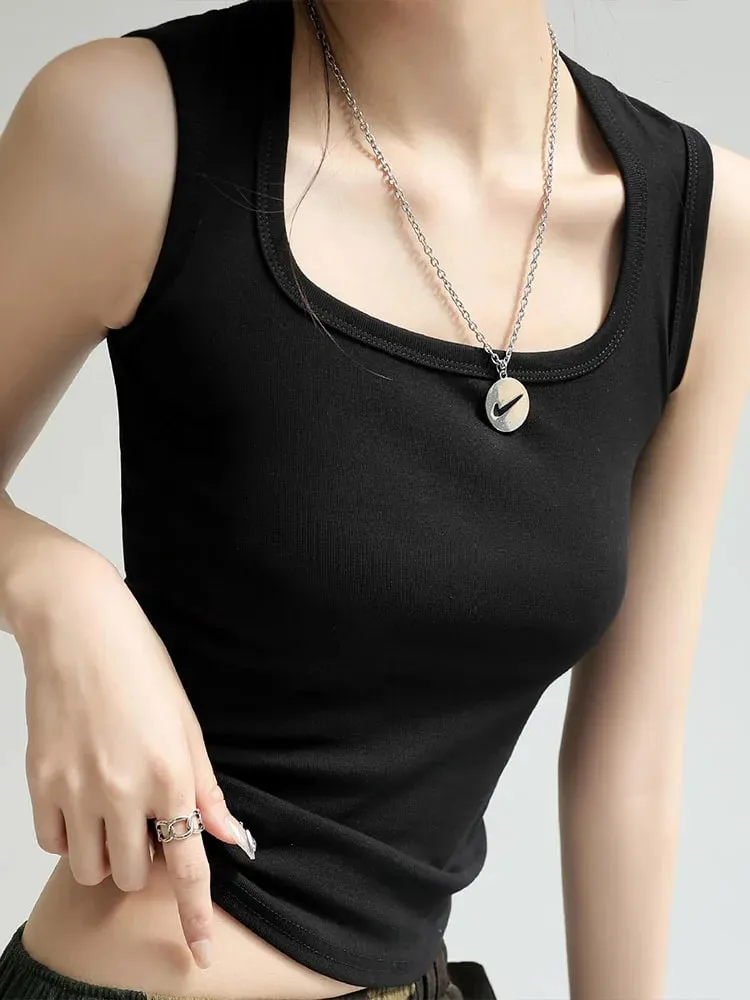 Women Solid U Neck Ribbed Tank Top Camisole Women Summer Basic Elastic Tank Top U Neck Solid Tank Top — image 6