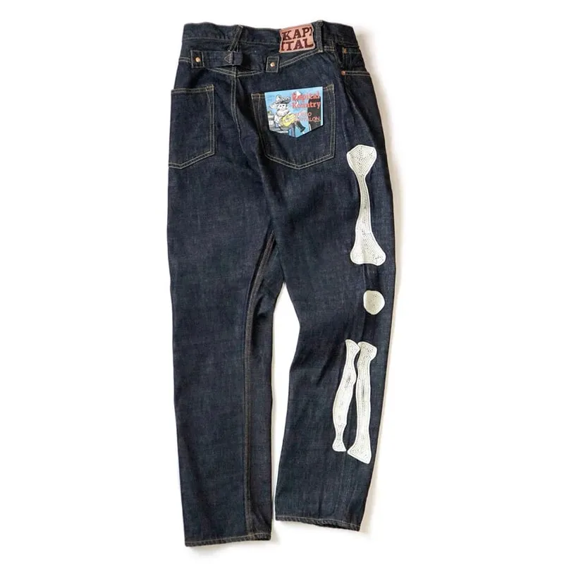 Japan Style New Arrival KAPITAL Hirata Kazuhiro Bone Skeleton Embroidered Pattern Casual Jeans for Men — image 3