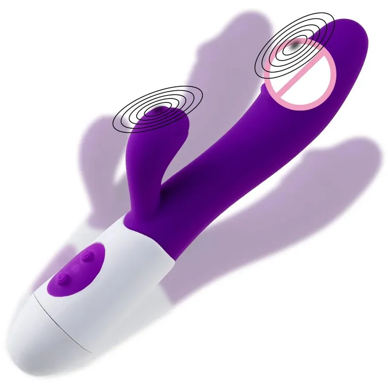 Rabbit Vibrator G-Spot Silicone Dildo Dual Vibrating Clitoris Stimulator 10 Speeds Rechargeable Waterproof Sex Toy for Women