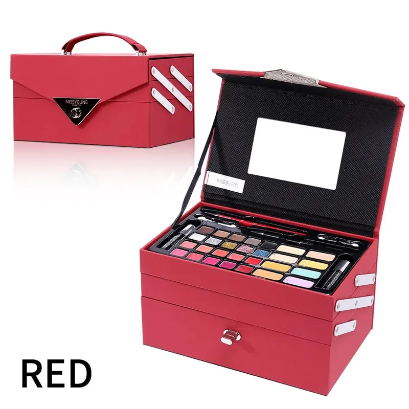 Portable Makeup Case Set Eyeshadow Lipstick Eyeliner Lip Liner Blush Complete Facial Cosmetic Kit Ideal Holiday Gift Makeup Set